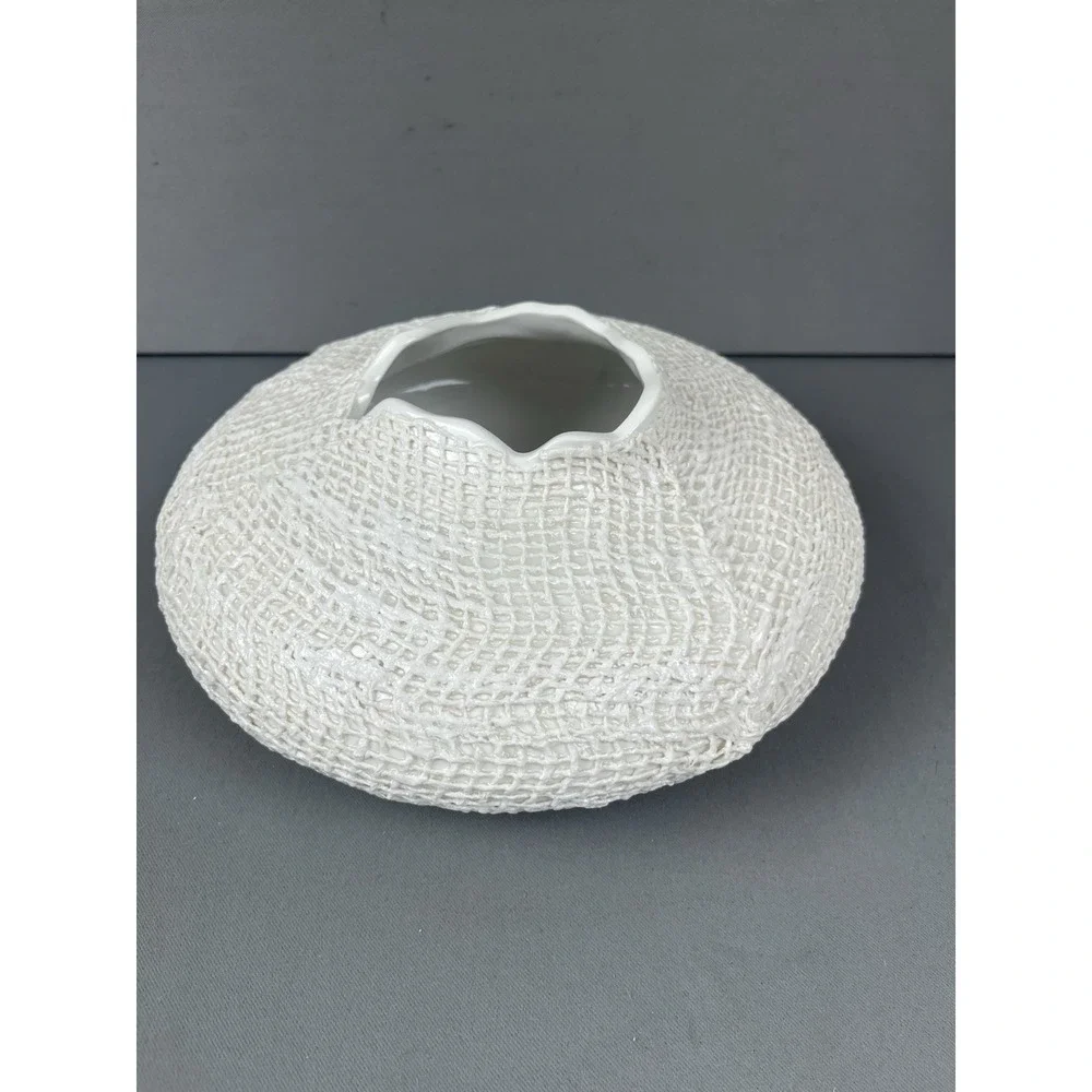 Crate & Barrel Kerr Vase White Ceramic 10 in Diameter Textured Product# 198-722